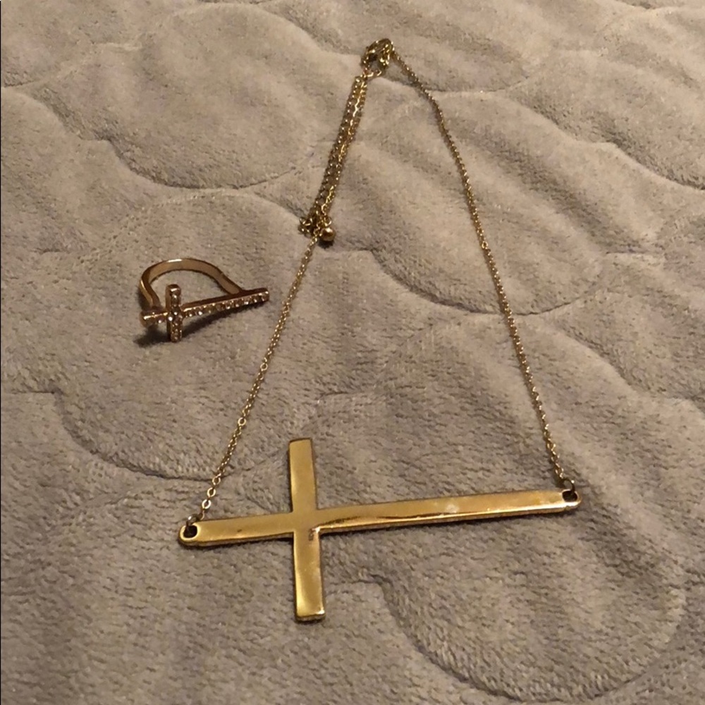 Gold cross necklace and ring